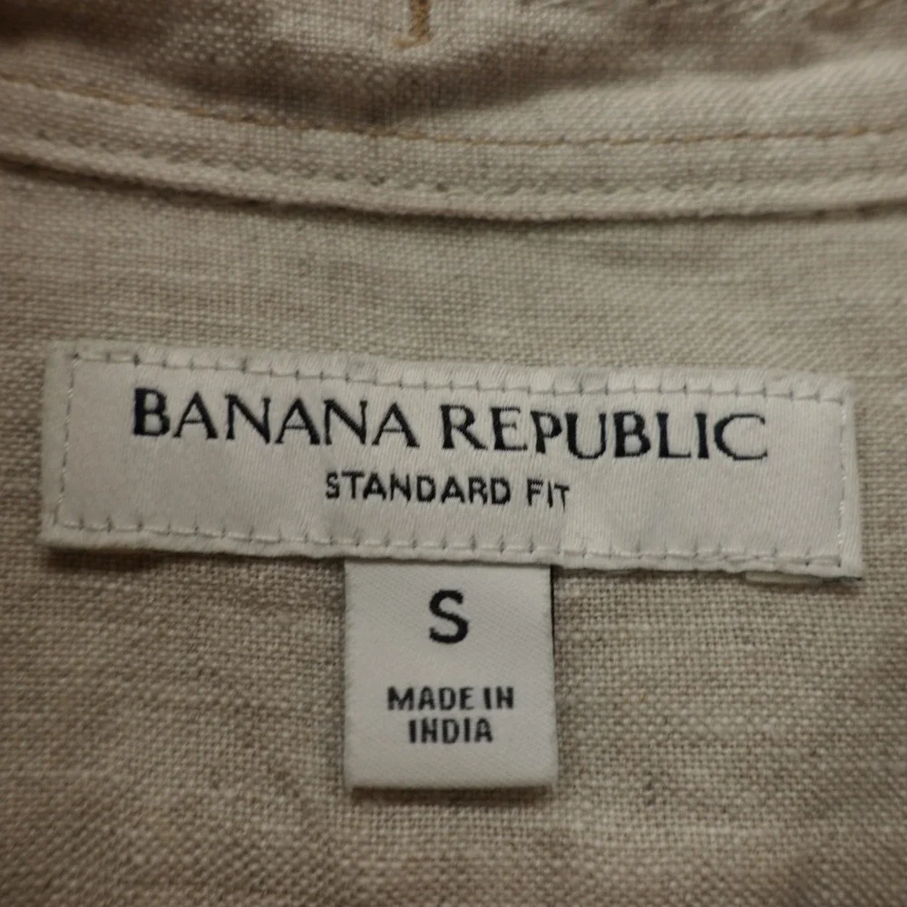 Banana Republic Mens European Linen Shirt S Oatmeal Neutral Standard Fit Summer